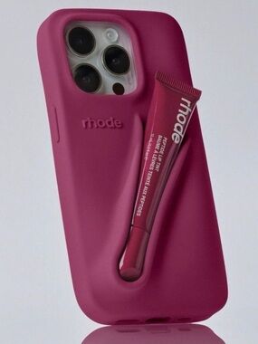 LNIB rhode iPhone 13 Pro Raspberry Jelly Peptide Lip Holder Silky Silicone Case